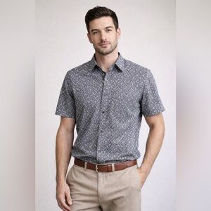 NWT Michael Kors Black White Print Button Down Shirt Sleeve Shirt